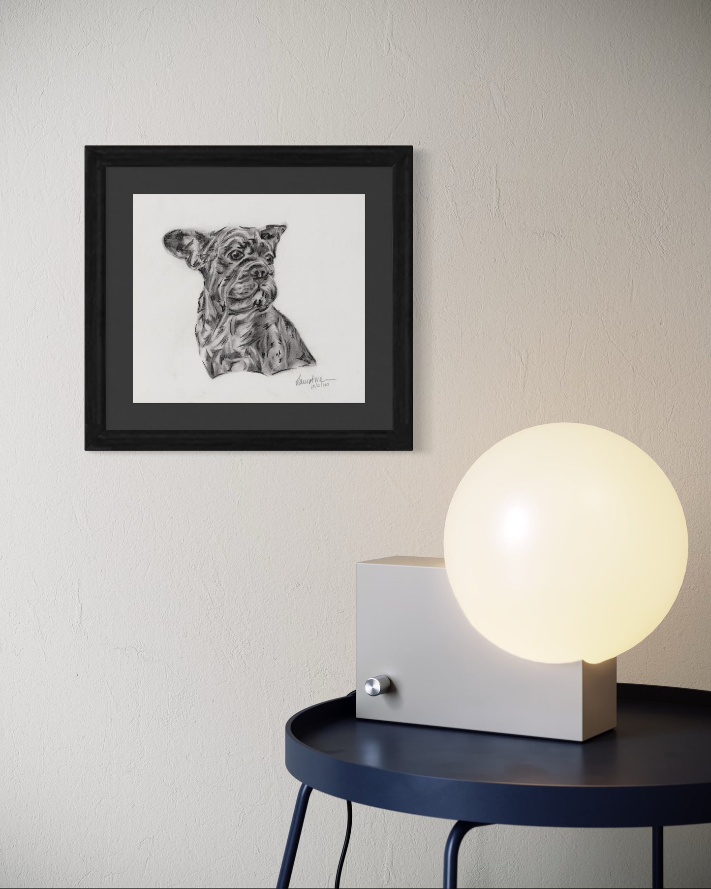 French Bulldog Graphite Pencil & Charcoal Drawing
