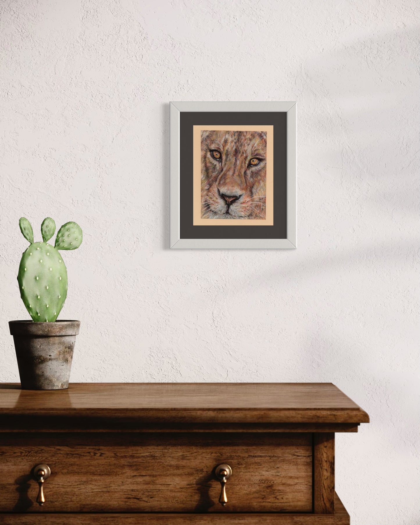 Lions Face Up-Close Pastel Pencil Drawing