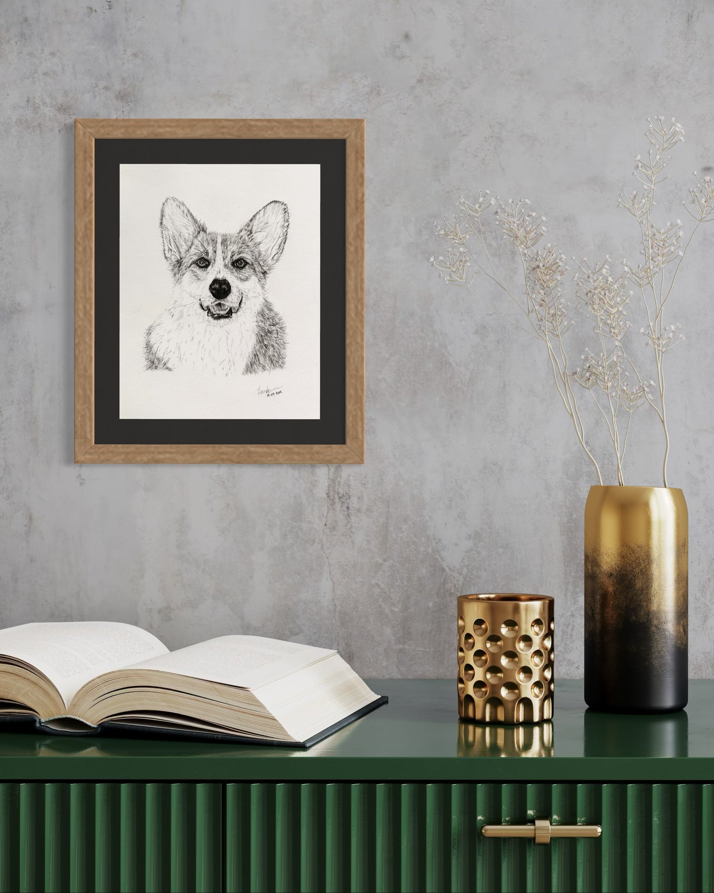 Corgi Fineliner Pen Drawing