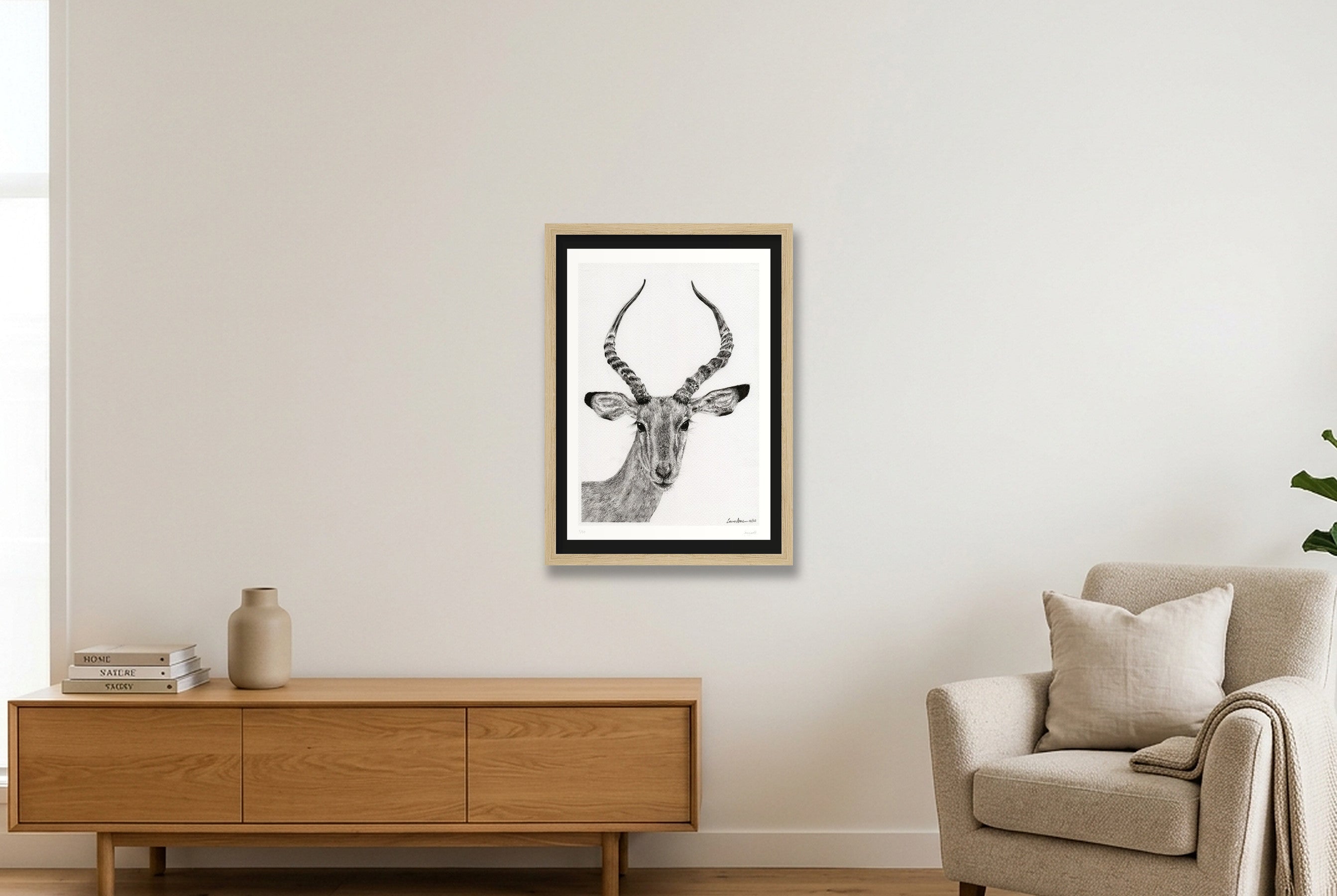 Impalla Giclee Print — A3 (30×42cm, 12×17") Oak Frame