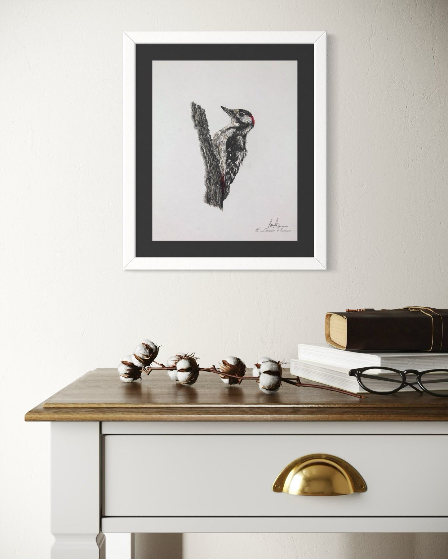 Woodpecker Fineliner & Pastel Pencil Drawing