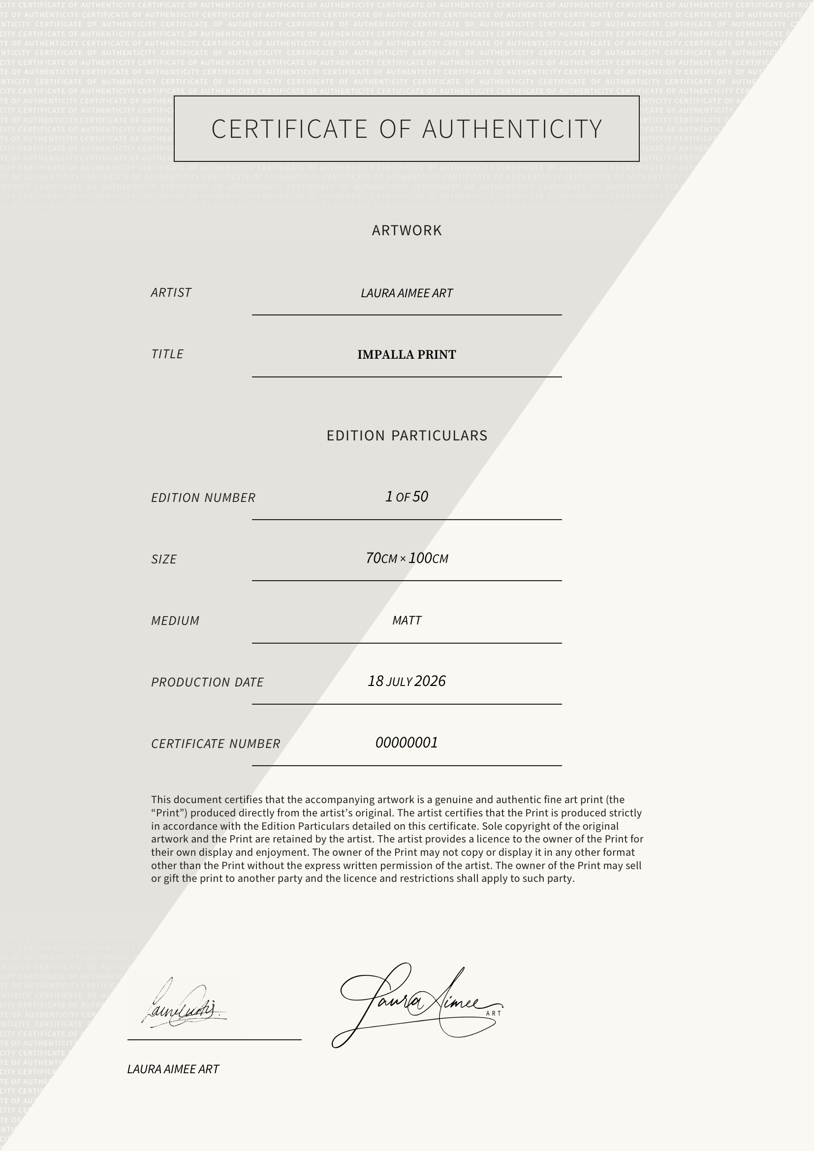 Impalla Print — Certificate of Authenticity