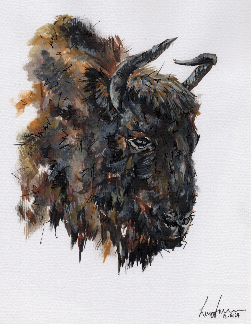 Wildebeest Acrylic Paint and Fineliner Artwork