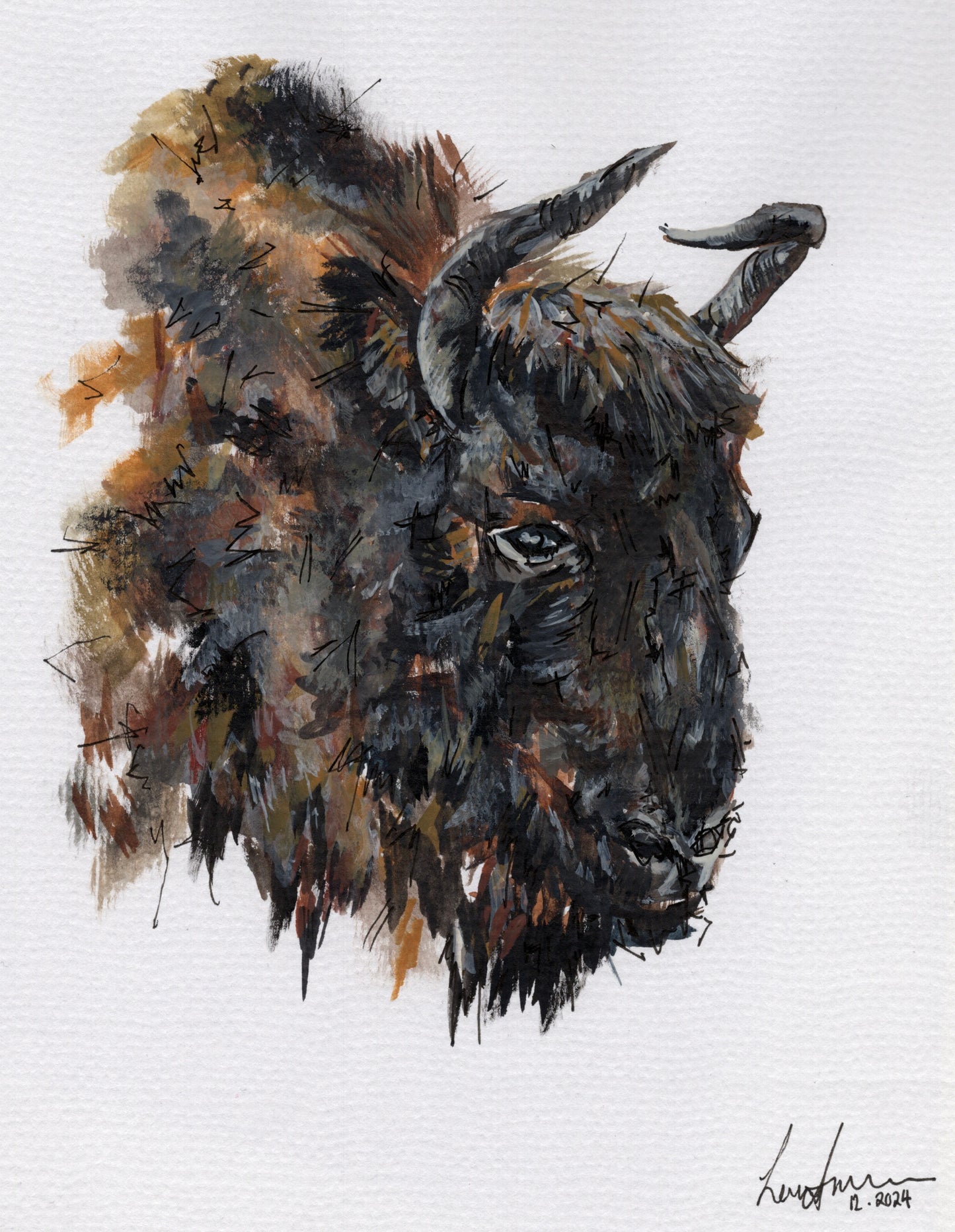 Wildebeest Acrylic Paint and Fineliner Artwork