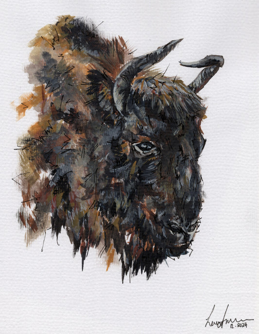 Wildebeest Acrylic Paint and Fineliner Artwork