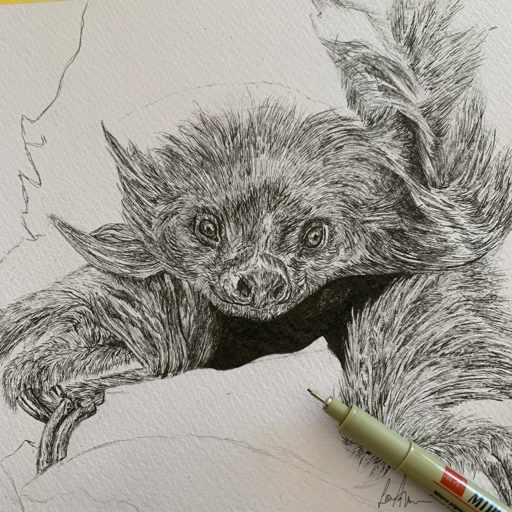 Sloth Fineliner Pen Drawing